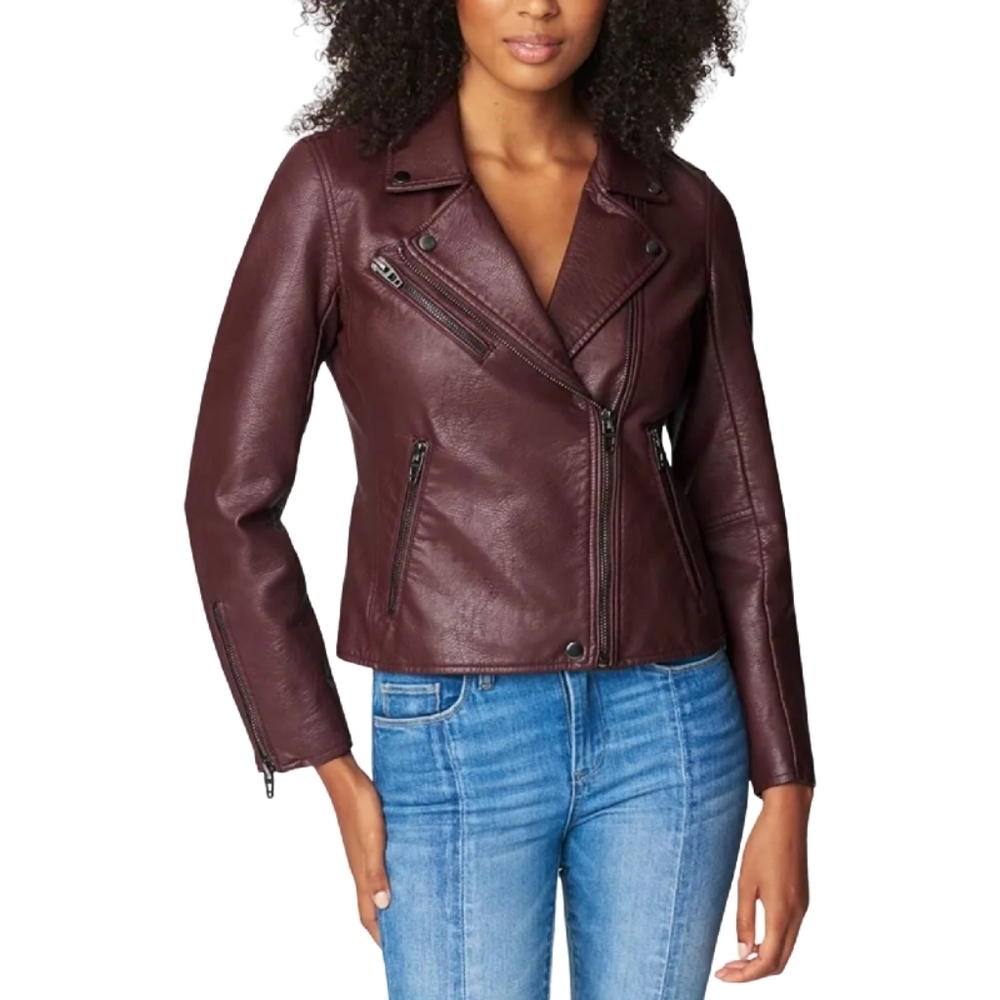 BLANK NYC MOTO JACKET VEGAN LEATHER  RUM RASIN SZ LARGE Great Condition!